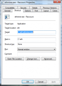 ethminer - raccourci