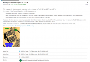 Détail d'une proposition visant à augmenter l'ether pour envoyer une Proposal à 11 ETH