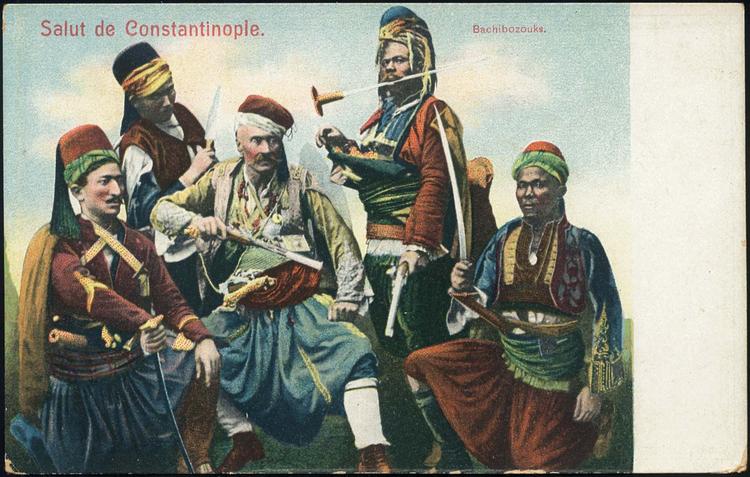 Carte postale de Constantinople avec un groupe de Bachibouzouke.jpg