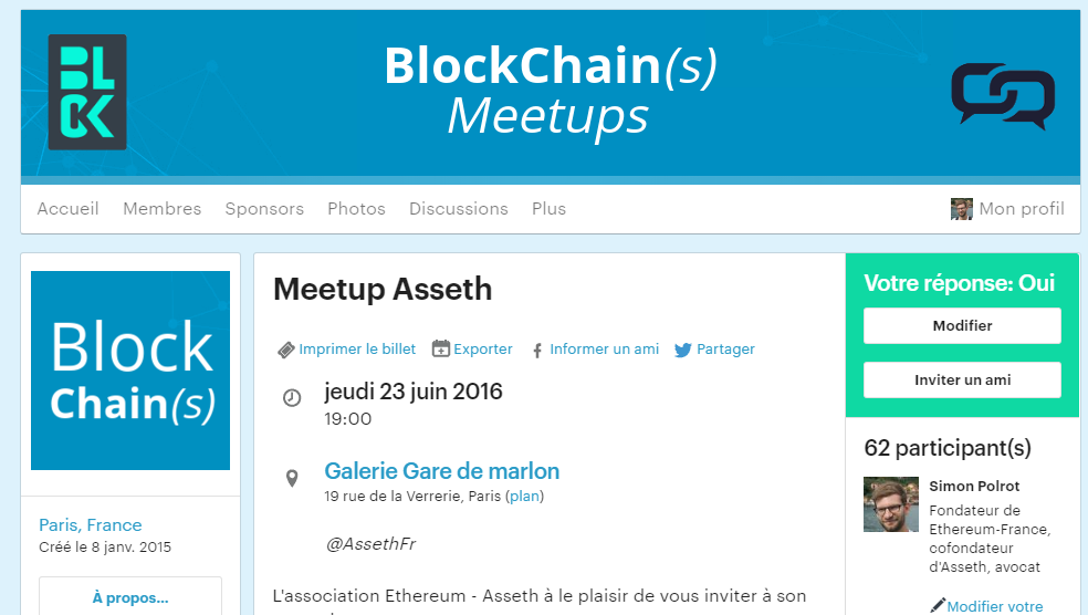[Asseth] Meetup le 23 juin 2016 – Présentation d’Ethereum et actualité