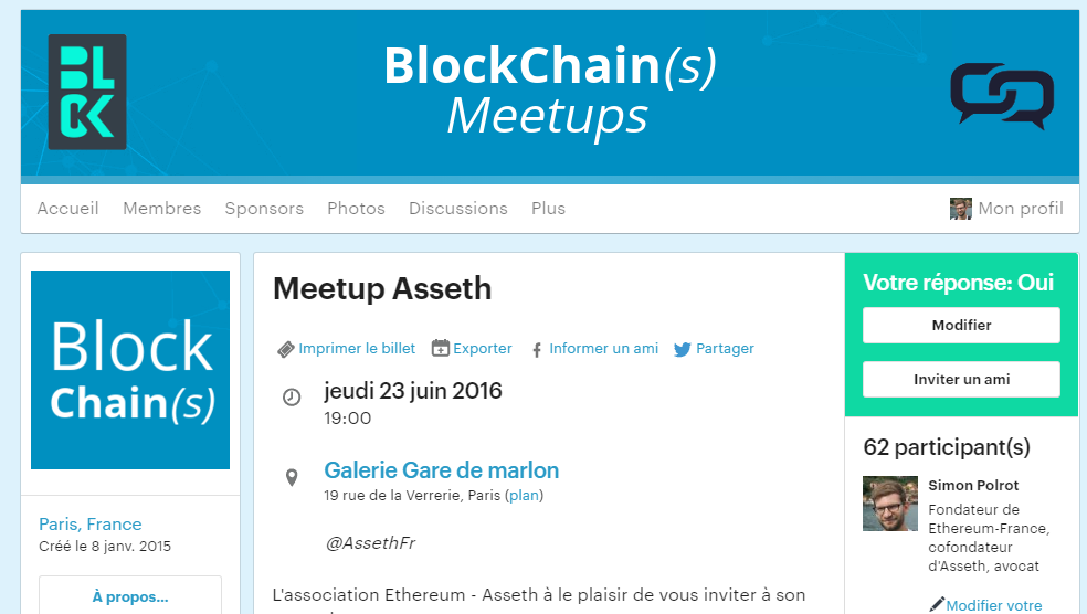 [Asseth] Meetup le 23 juin 2016 - Présentation d'Ethereum et actualité