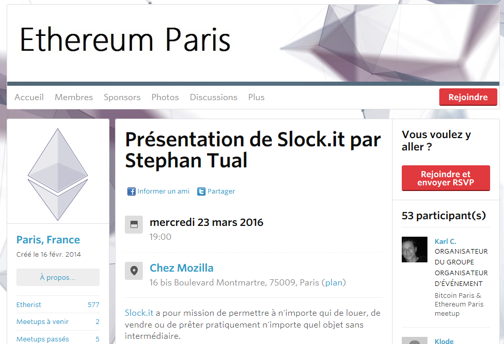 Meetup Ethereum Paris -  Présentation de Slock.it par Stephan Tual